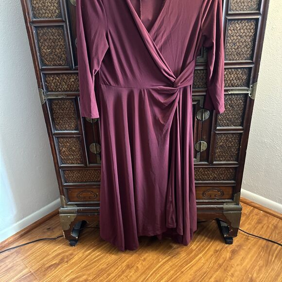 Perceptions Women’s Dress Faux Wrap Maroon Red Knit 3/4 Sleeve S - Picture 6 of 6